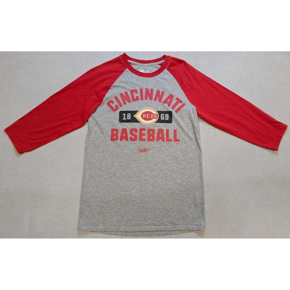 Cincinnati Reds Shirt Mens Small Nike Gray Raglan Retro MLB Baseball Training